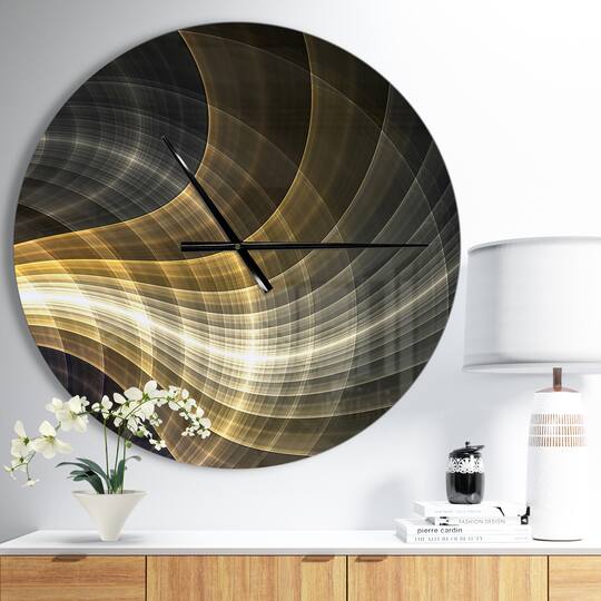 Designart Yellow Fractal Light Art Modern Wall Clock